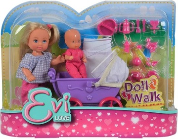 КУКЛА ЭВИ С КОЛЯСКОЙ И РЕБЕНКОМ