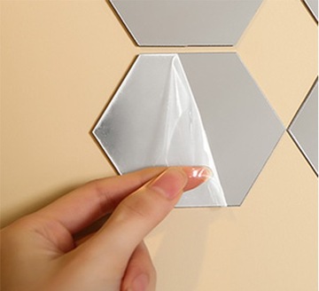 Зеркало декоративное, шестигранное, сотовое, большое, серебристое, шестигранное, акрил, 12 шт.