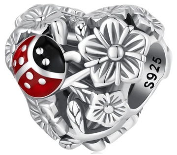 Charms Zawieszka Charms Srebro 925 Serce Kwiaty