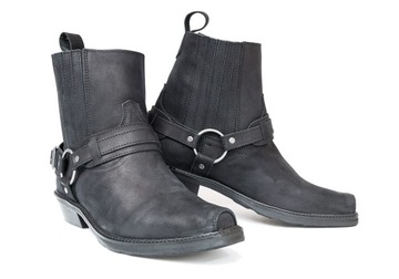 Kowbojki Buty Motocyklowe Skórzane Chopper Czarne Matowe - 41