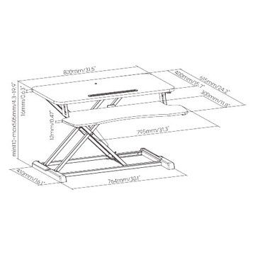 Регулируемая по высоте подставка для ноутбука на столе, черная + полка