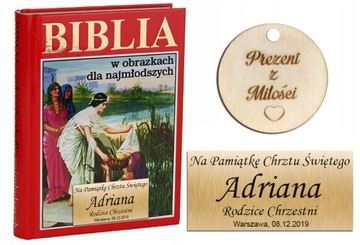 BIBLIA NA CHRZEST KOMUNIĘ PREZENT PISMO ŚWIĘTE GRAWER IMIĘ czerwona