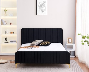 SIENA 160x200 Łóżko Tapicerowane czarne, welur, wezgłowie złote nogi stelaż