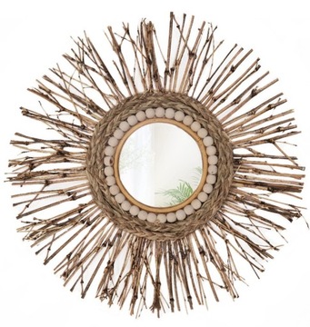 NATURALNE WISZĄCE LUSTRO BOHO BAMBUS ŚCIENNE XL