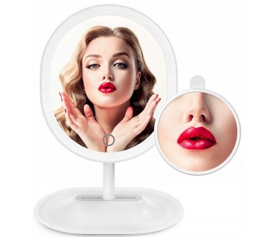 КОМПАКТНОЕ КРУГЛОЕ ЗЕРКАЛО ДЛЯ МАКИЯЖА, ПОДСТАВОЧНАЯ СВЕТОДИОДНАЯ ПОДСВЕТКА, ПОДСВЕТКА И 5-кратное ЗУМИРОВАНИЕ
