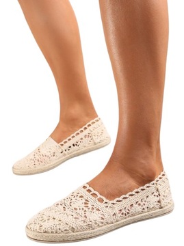 BEŻOWE KORONKOWE TENISÓWKI ESPADRYLE 39