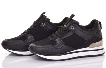 SPORTOWE BUTY DAMSKIE NA WIOSNĘ LATO LEKKIE SNEAKERSY FITNESS CZARNE
