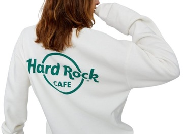 Bluza dresowa ocieplana Stradivarius Hard Rock Cafe biała r.S