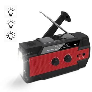Radio Solarne Awaryjne AM FM SOS POWERBANK 4000mAh Latarka na Dynamo Korbkę