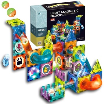 KLOCKI MAGNETYCZNE KONSTRUKCYJNE ŚWIECĄCY TOR 75el Magnetic Edukacja XXL