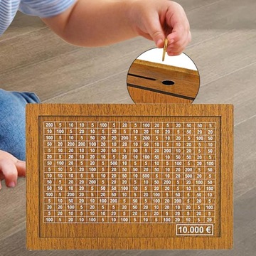 Копилка Деревянная копилка для пересчета монет номиналом 10 000 евро.