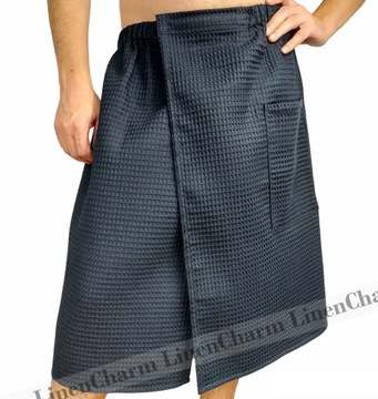 Kilt Męski, Ręcznik do sauny spa na basen 100% Bawełna Czarny S/M
