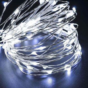 LAMPKI DRUCIKI 20LED ZIMNE BIAŁE ŚWIATEŁKA MIRKO ŻYŁKI NA BATERIE ŚWIATŁO