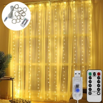 KURTYNA ŚWIETLNA LAMPKI 200LED PILOT GIRLANDA 3x2m