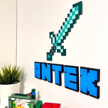 3D топор в стиле MINECRAFT. Наклейка для украшения комнаты.