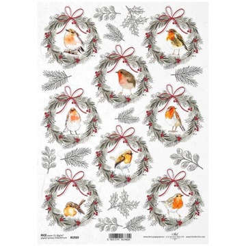 Papier ryżowy decoupage wianki świąteczne ptaki