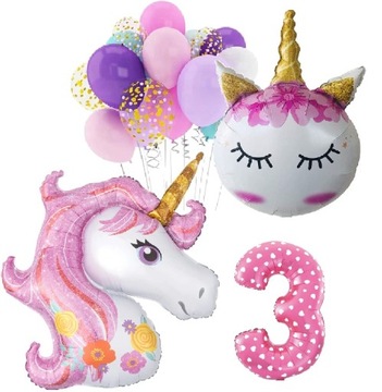 BALONY zestaw urodziny 3 LATKA JEDNOROŻEC UNICORN