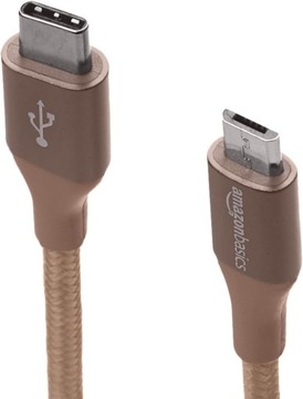 Krótki, pleciony nylonowy kabel USB typu C na Micro-B 2.0 złoty 0,3 m