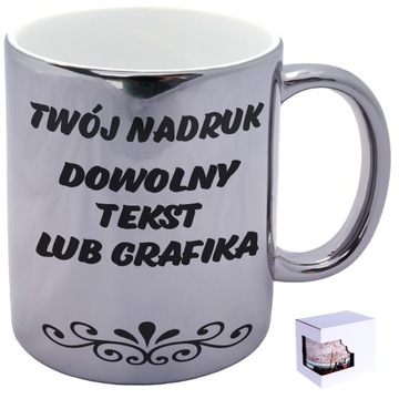 Srebrny kubek z nadrukiem dowolny własny tekst!!