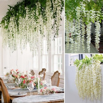 Girlanda Glicynia Pnącze Zwisy Kwiatowe XXL Wisteria fiolet 110 cm 12 sztuk