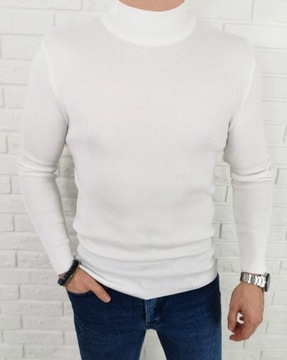 Biały sweter półgolf męski 3431 - XXL