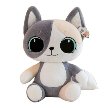 MASKOTKA PLUSZAK PRZYTULANKA ZABAWKA SŁODKI KOTEK BIAŁO-SZARY OCZY 24 cm