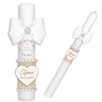 КРЕЩЕННАЯ СВЕЧА С ИМЕНЕМ, ДЕРЕВЯННАЯ КОРОБКА, ГРАВИРОВКА + КРЕЩЕННАЯ СВЕЧА