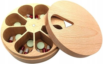 7 Day Pill Box Wooden Round Pill Box Medicine Box