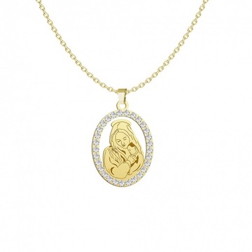 Złoty Łańcuszek Medalik Matka Boska z Dzieciątkiem Kryształy GRAWER GRATIS