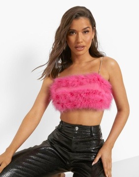 Top Crop Pink Peathers Braps Rownestones Band Boohoo 36
