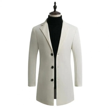 Korean Style Men Trench Coat Lapel Buttons Woolen