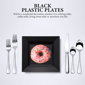 Plastikowe talerze Czarne kwadratowe talerze Jednorazowe 10