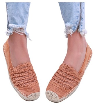 Karmelowe ażurowe balerinki espadryle damskie 15738 39