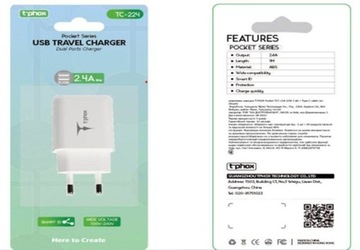 Сетевое зарядное устройство T-PHOX POCKET SERIES 2xUSB TCC-224 12Вт 2,4А БЕЛОЕ