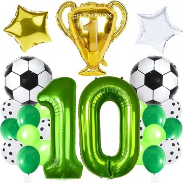 BALONY URODZINOWE PIŁKA NOŻNA BALON CYFRA 10 ZESTAW BALONÓW PARTY PUCHAR