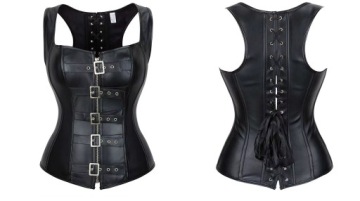 ЧЕРНЫЙ ГОТИЧЕСКИЙ КОЖАНЫЙ КОРСЕТ ИЗ ЭКОКОЖИ ГОТИЧЕСКИЙ СТИМПАНК М