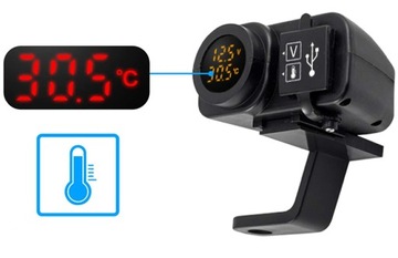 ЗАРЯДНОЕ УСТРОЙСТВО ДЛЯ МОТОЦИКЛА 2x USB ВОЛЬТМЕТР ТЕРМОМЕТР