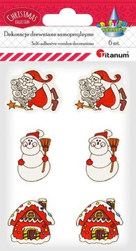 DREWNIANE NAKLEJKI MIKOŁAJ BAŁWAN DOMKI 6szt T