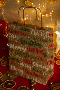 РОЖДЕСТВЕНСКИЕ БУМАЖНЫЕ ПАКЕТЫ 18х8х22,5 см РОЖДЕСТВЕНСКИЕ НАДПИСИ для ПОДАРКОВ