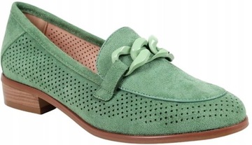 iShoes МОКАСИНЫ СЛИПОНЫ ЖЕНСКИЕ АЖУРНЫЕ, ТУФЛИ НА ПЛОСКОЙ ПЛОСКОСТИ С ЦЕПОЧКОЙ, ЗЕЛЕНЫЕ