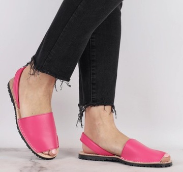 Hiszpańskie skórzane różowe sandały płaskie El Pimpi-Made in Spain ROZ. 37