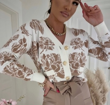 Sweterek Róże elegancki Kardigan kaszmir Missel