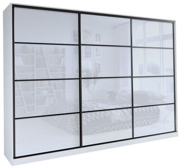 Szafa przesuwna szuflady 280 cm biała połysk LOFT