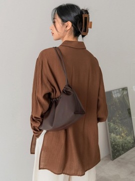 A018R7 КОРИЧНЕВАЯ СВОБОДНАЯ КЛАССИЧЕСКАЯ РУБАШКА DAZY XL