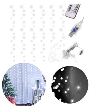 LAMPKI LED KURTYNA DRUCIKI 3x3m 300 LED ZIMNY BIAŁY