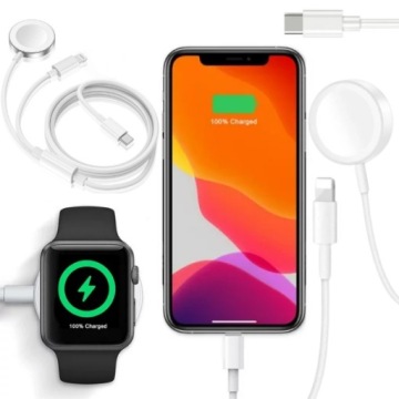 Индуктивное зарядное устройство Быстрый кабель для Apple Watch iPhone USB-C 2в1