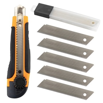 НОЖ С ЛОМАТЫМ ЛЕЗВИЕМ 18ММ + ЛЕЗВИЯ 5ШТ ОБОИ