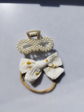 Opaska bezuciskowa kokardka dla niemowlaka dla dziewczynki muslinowa