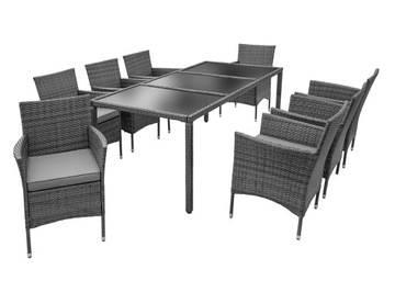MEBLE OGRODOWE HAWAII STÓŁ + 8 OSÓB TECHNORATTAN SZKLANY BLAT