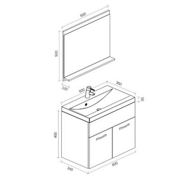 Шкафчик для ванной комнаты с умывальником и зеркалом, Вотан/белый